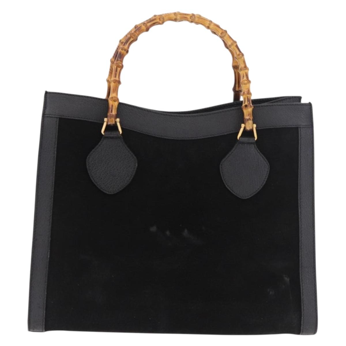 GUCCI Bamboo Hand Bag Suede Black Gold 002 1095 0260 Auth 184488