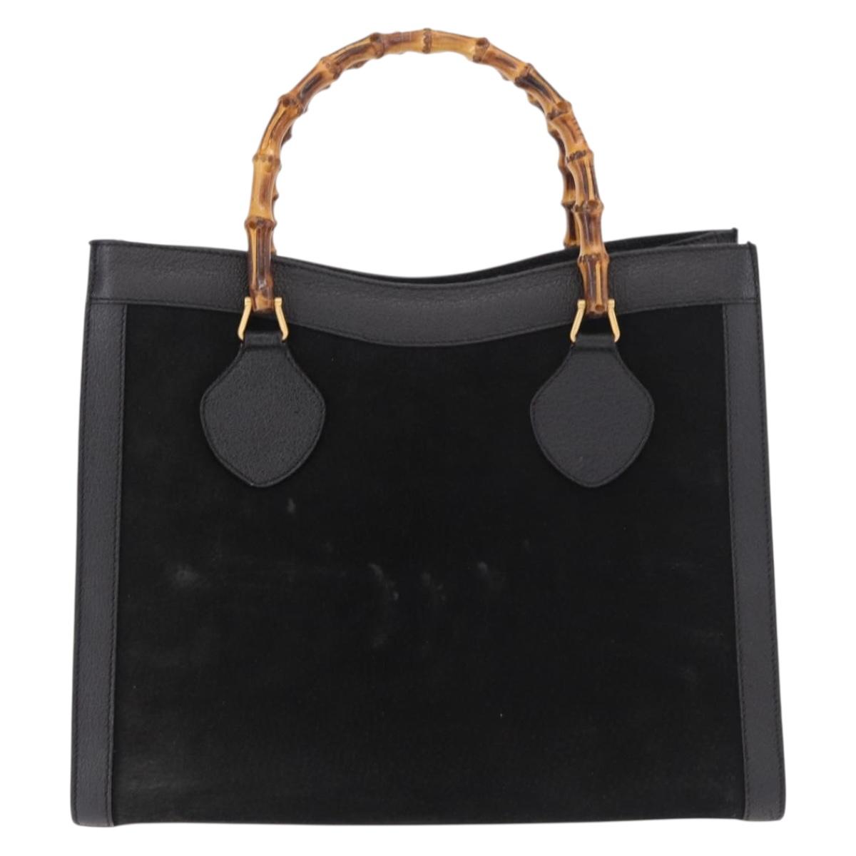 GUCCI Bamboo Hand Bag Suede Black Gold 002 1095 0260 Auth 184488