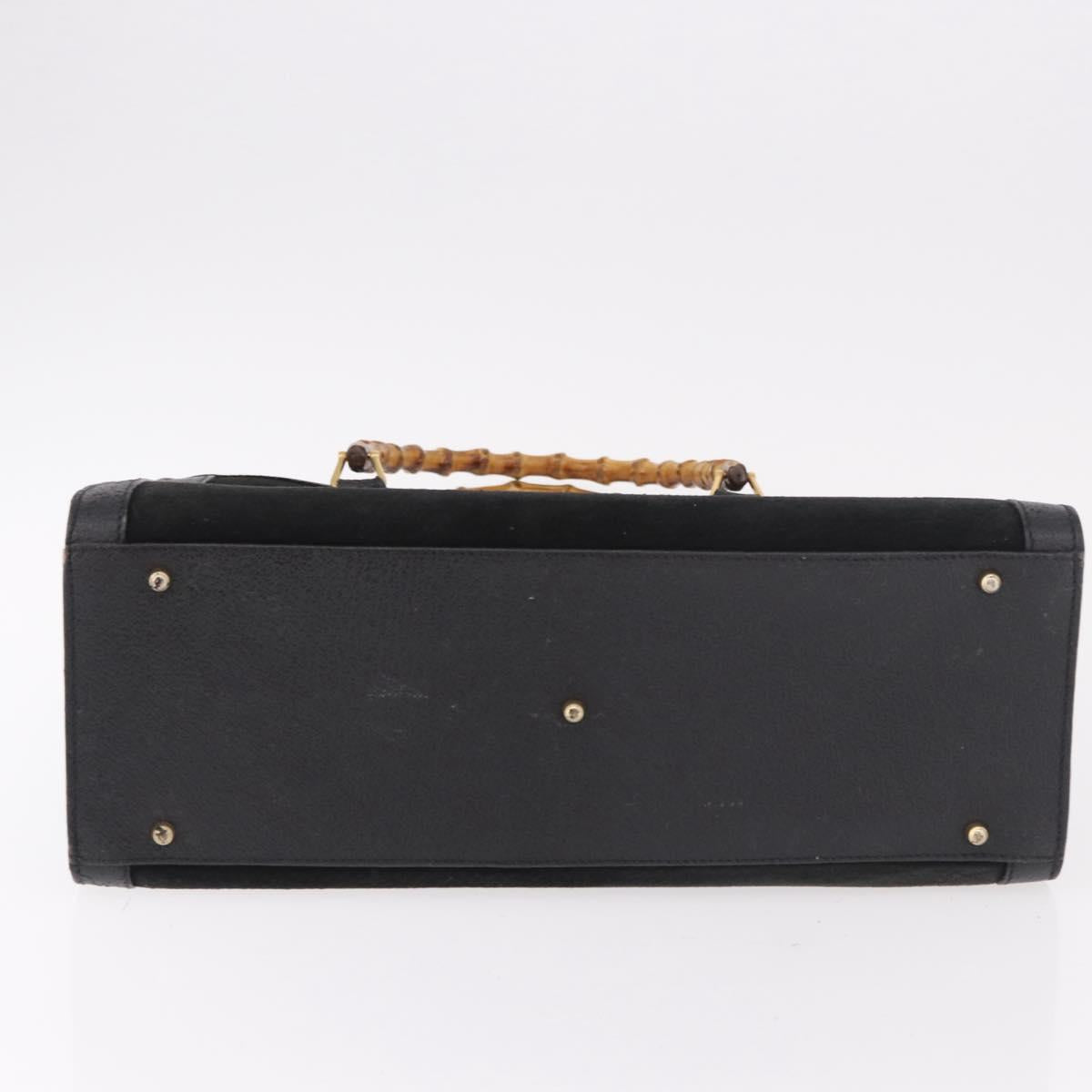 GUCCI Bamboo Hand Bag Suede Black Gold 002 1095 0260 Auth 184488
