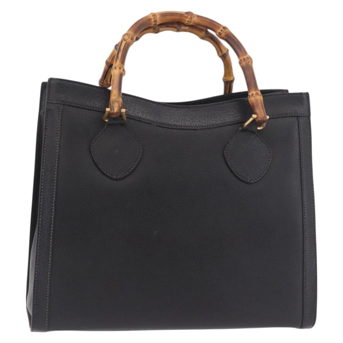 GUCCI Bamboo Hand Bag Leather Black Gold 002 1186 0260 Auth 184490