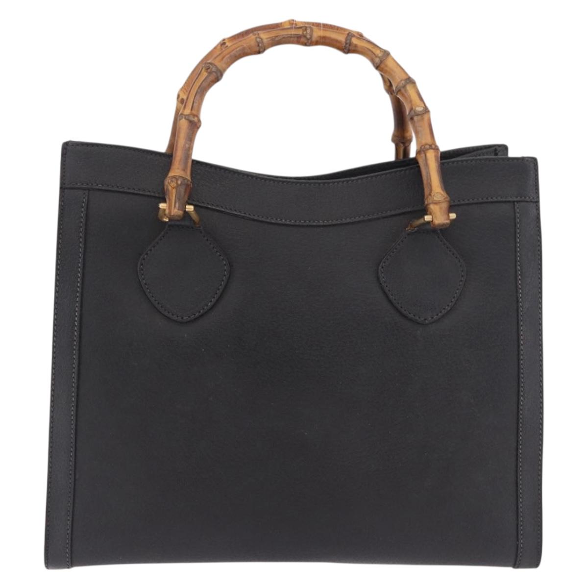 GUCCI Bamboo Hand Bag Leather Black Gold 002 1186 0260 Auth 184490