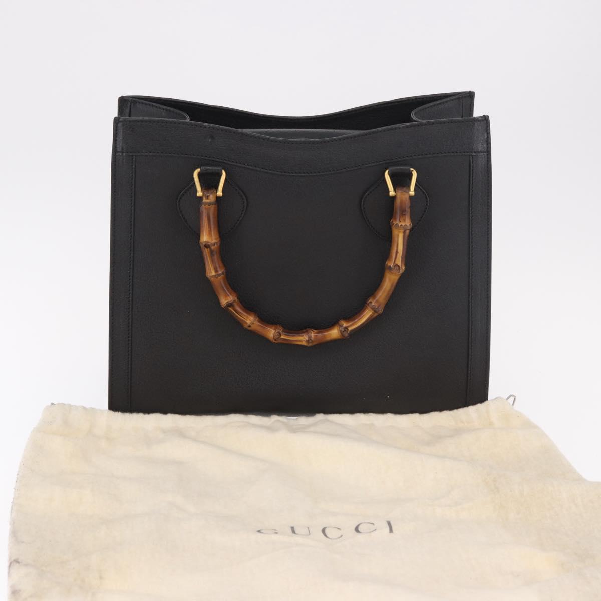 GUCCI Bamboo Hand Bag Leather Black Gold 002 1186 0260 Auth 184491