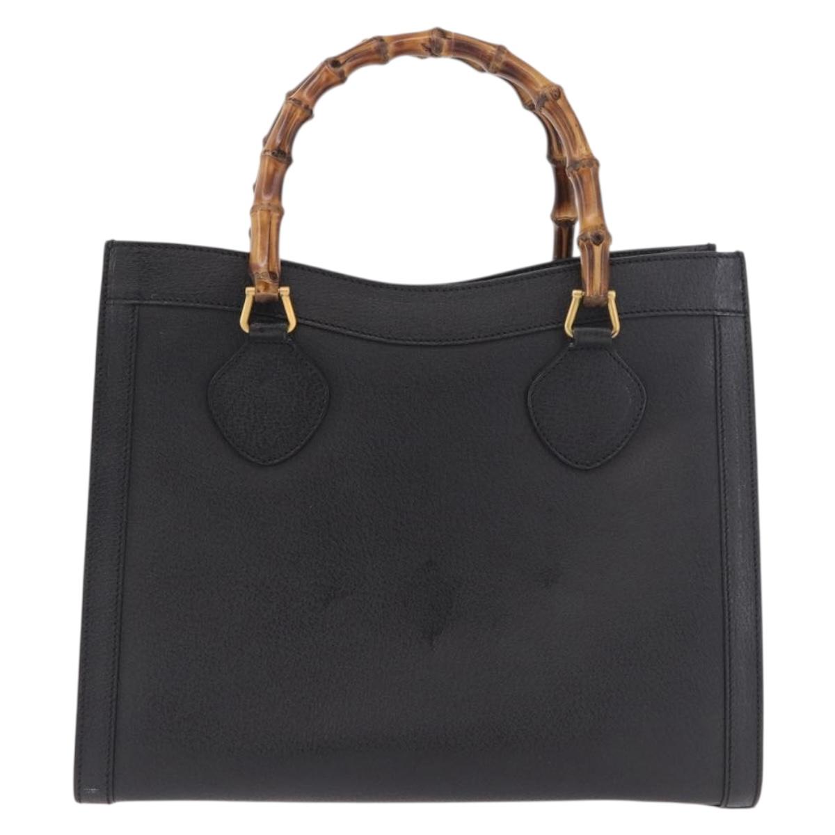 GUCCI Bamboo Hand Bag Leather Black Gold 002 1186 0260 Auth 184491
