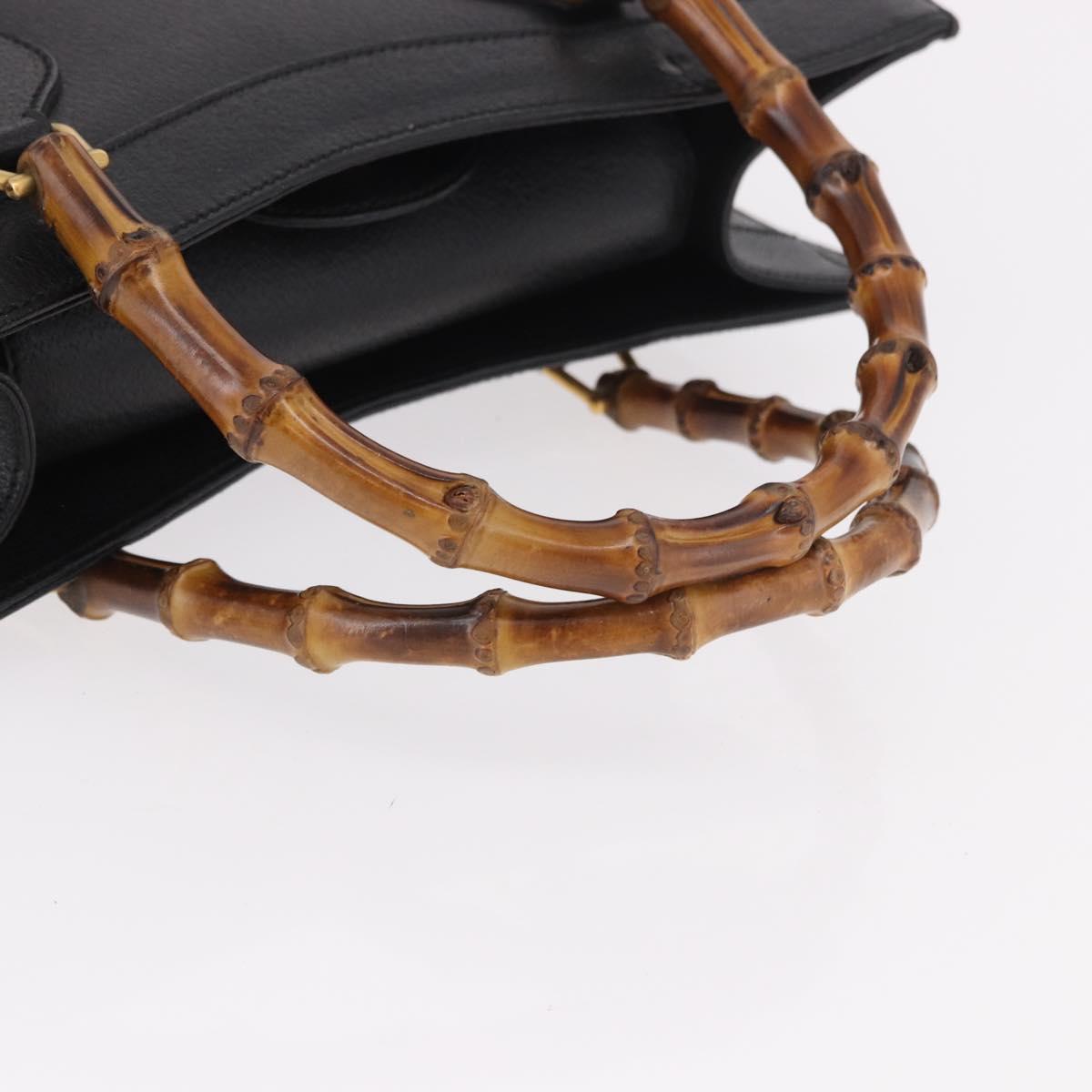 GUCCI Bamboo Hand Bag Leather Black Gold 002 1186 0260 Auth 184491