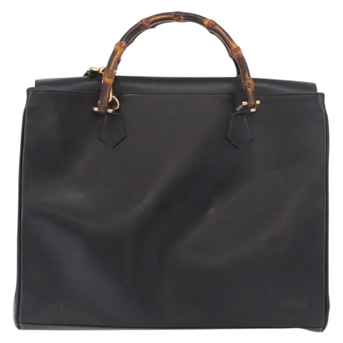 GUCCI Bamboo Hand Bag Leather 2way Black Gold 002 123 0322 Auth 184493