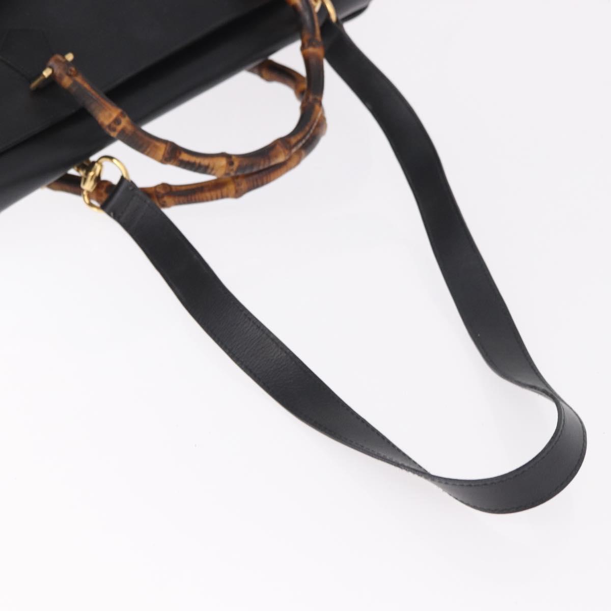 GUCCI Bamboo Hand Bag Leather 2way Black Gold 002 123 0322 Auth 184493