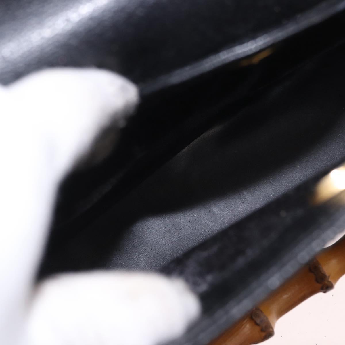 GUCCI Bamboo Hand Bag Leather Black Gold 002 123 0260 Auth 184494