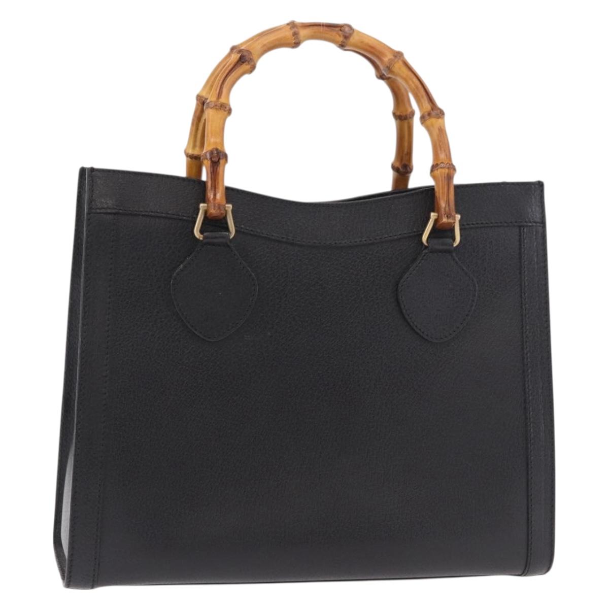 GUCCI Bamboo Hand Bag Leather Black Gold 002 123 0260 Auth 184494