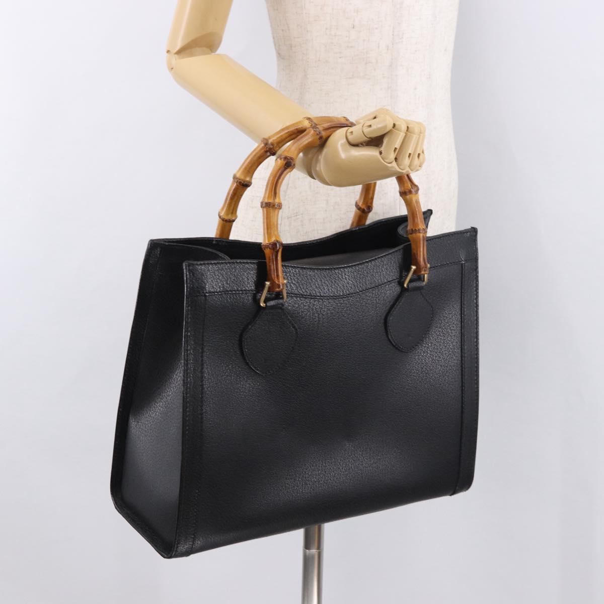 GUCCI Bamboo Hand Bag Leather Black Gold 002 123 0260 Auth 184494