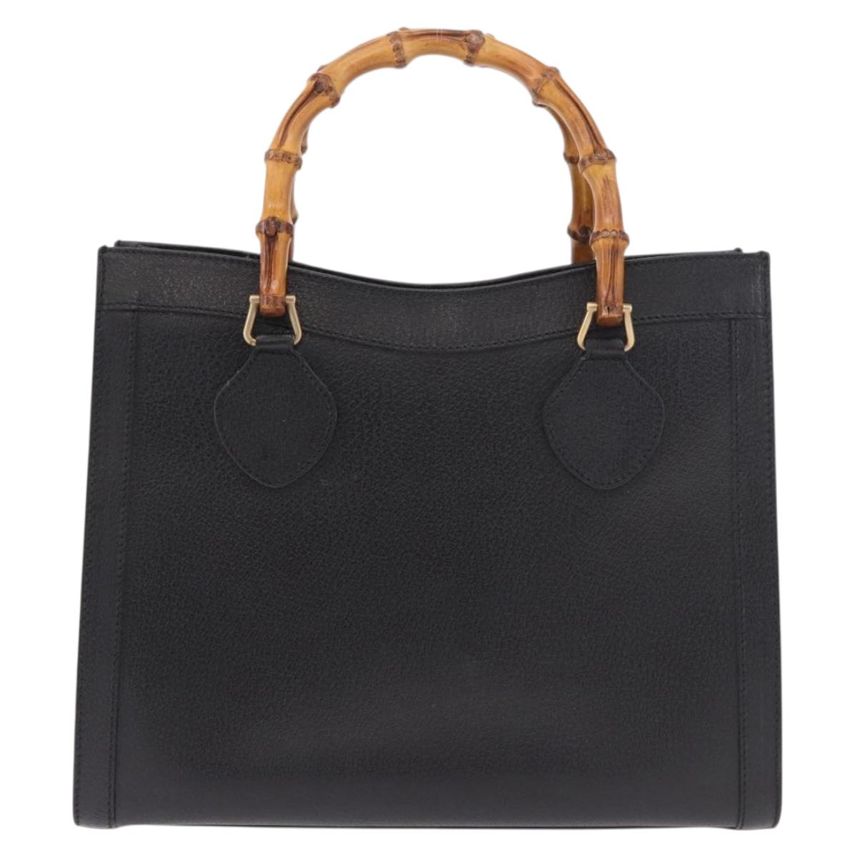 GUCCI Bamboo Hand Bag Leather Black Gold 002 123 0260 Auth 184494
