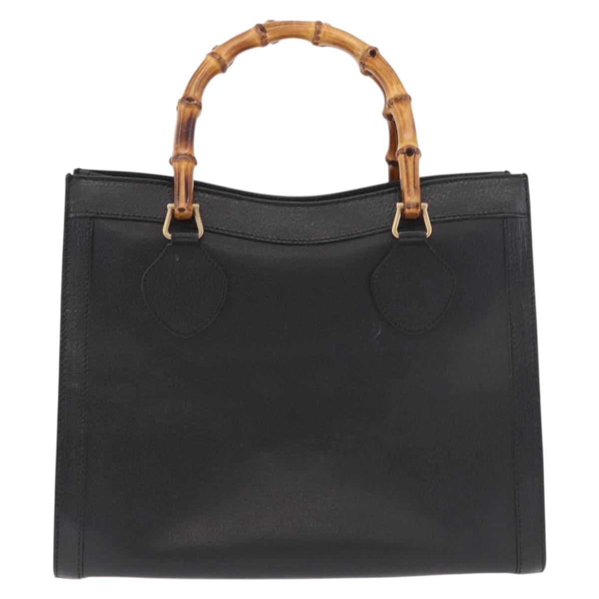 GUCCI Bamboo Hand Bag Leather Black Gold 002 123 0260 Auth 184494