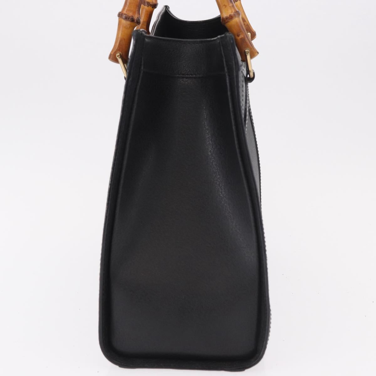 GUCCI Bamboo Hand Bag Leather Black Gold 002 123 0260 Auth 184494