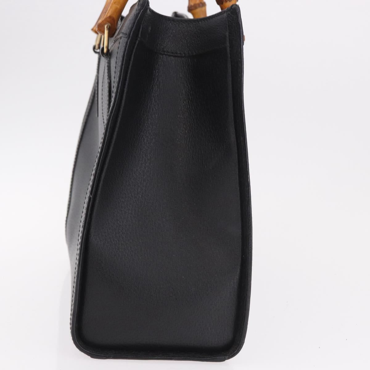 GUCCI Bamboo Hand Bag Leather Black Gold 002 123 0260 Auth 184494