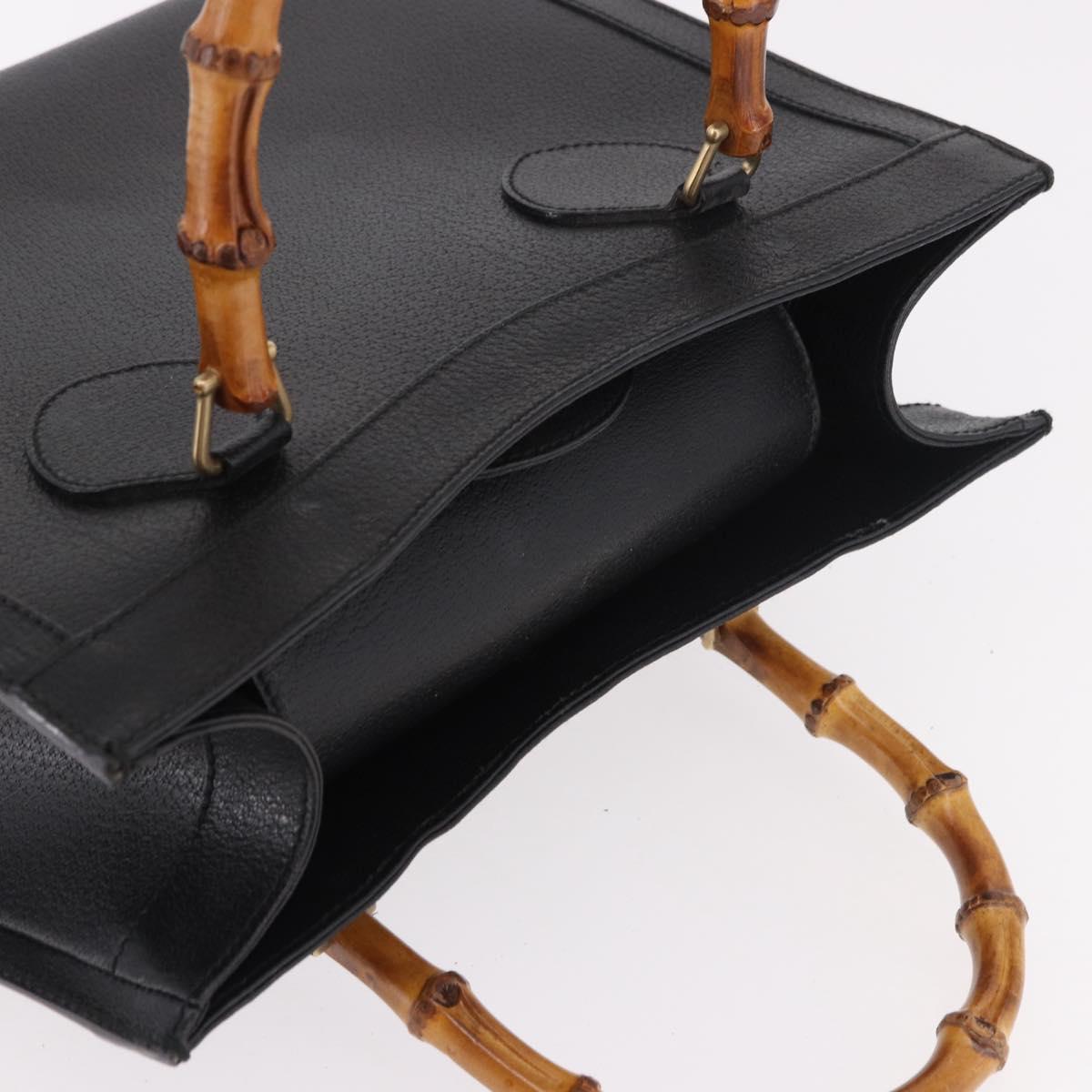 GUCCI Bamboo Hand Bag Leather Black Gold 002 123 0260 Auth 184494