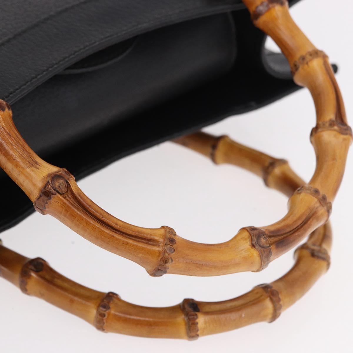 GUCCI Bamboo Hand Bag Leather Black Gold 002 123 0260 Auth 184494