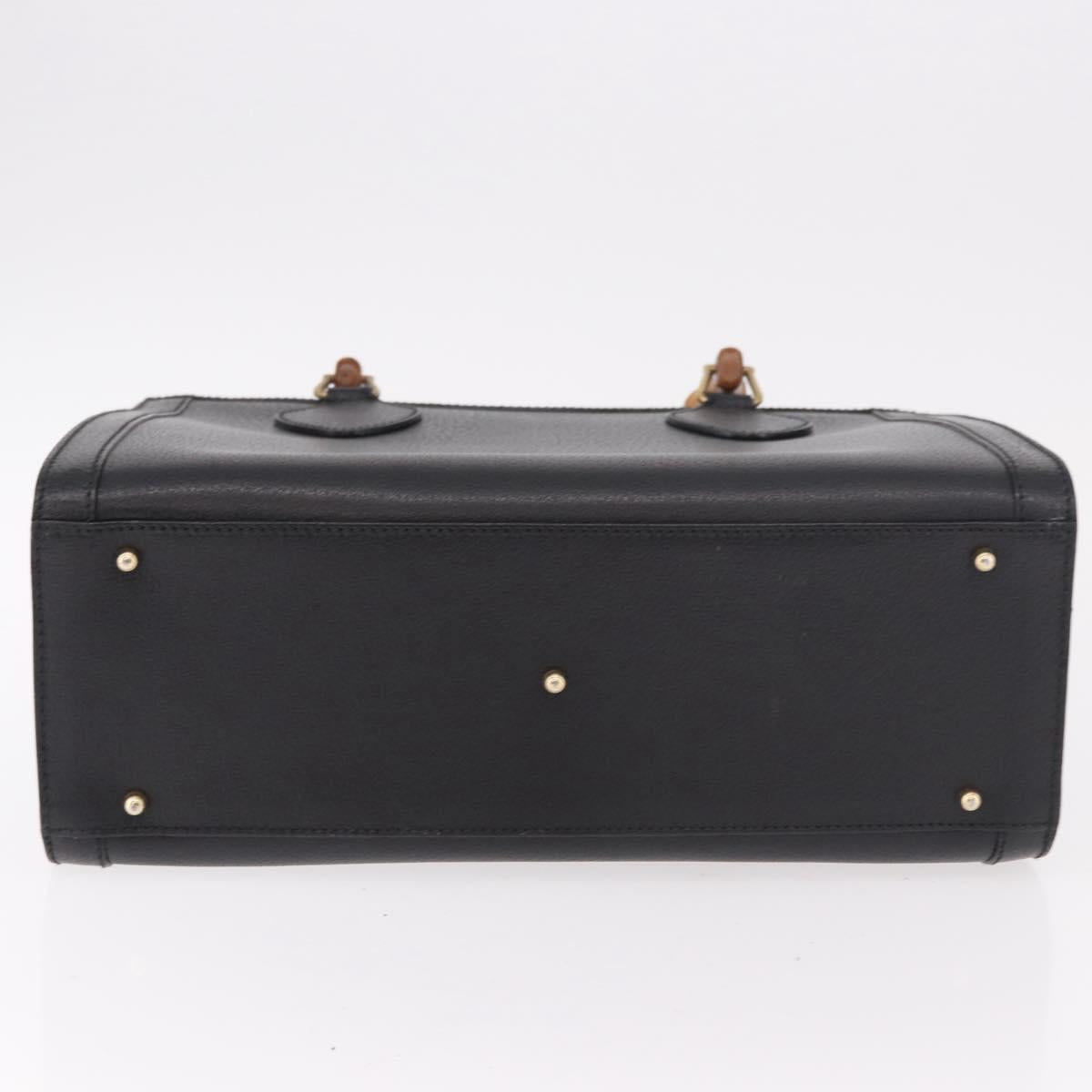 GUCCI Bamboo Hand Bag Leather Black Gold 002 123 0260 Auth 184494