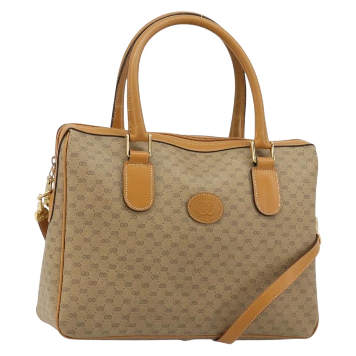 GUCCI Micro GG Supreme Hand Bag PVC 2way Beige Gold Auth 184496