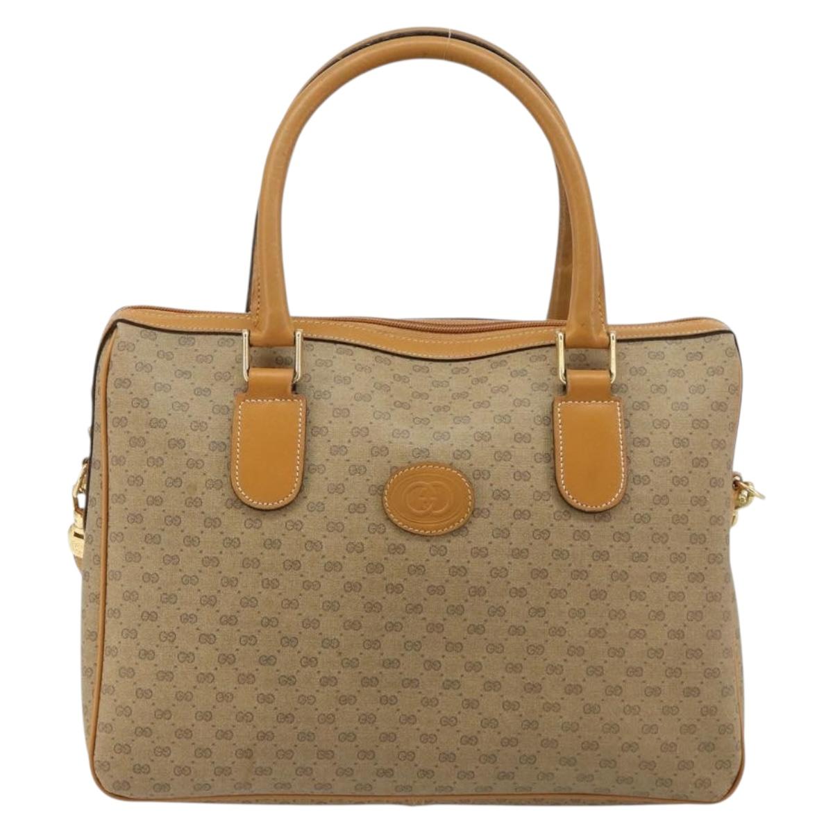 GUCCI Micro GG Supreme Hand Bag PVC 2way Beige Gold Auth 184496