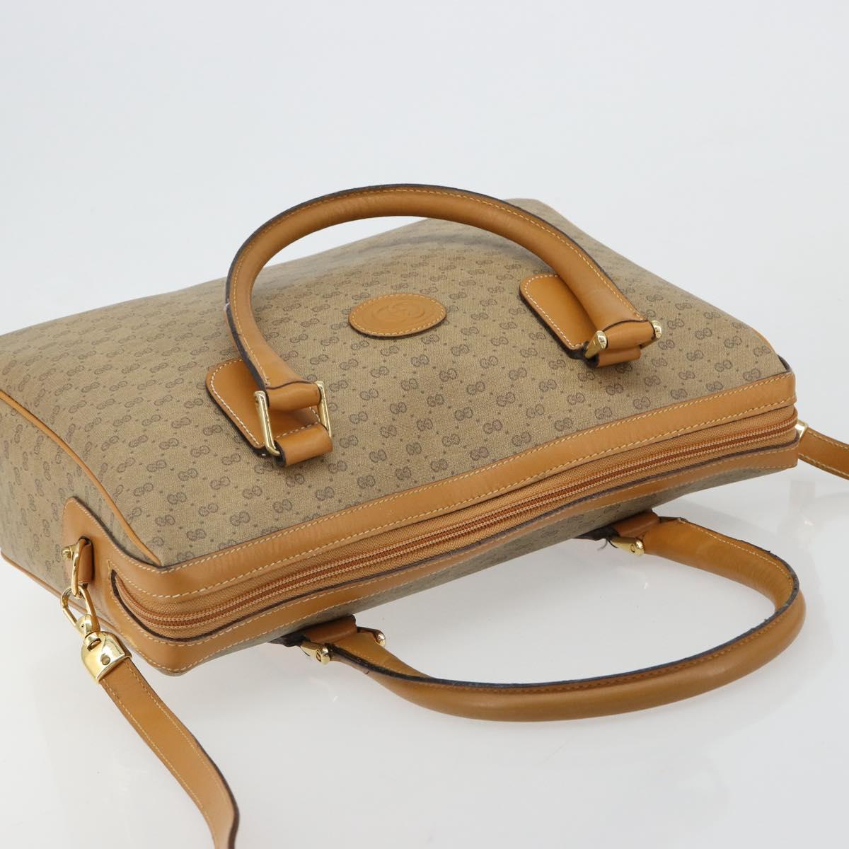 GUCCI Micro GG Supreme Hand Bag PVC 2way Beige Gold Auth 184496