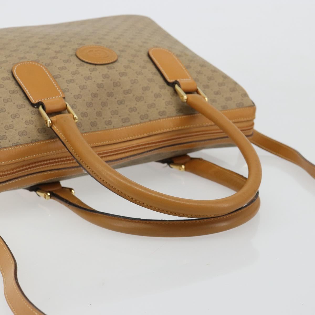 GUCCI Micro GG Supreme Hand Bag PVC 2way Beige Gold Auth 184496