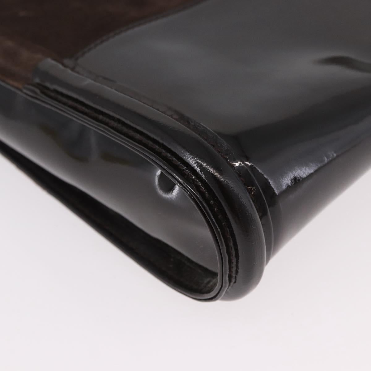 GUCCI Shoulder Bag Patent leather Brown Gold Auth 184498