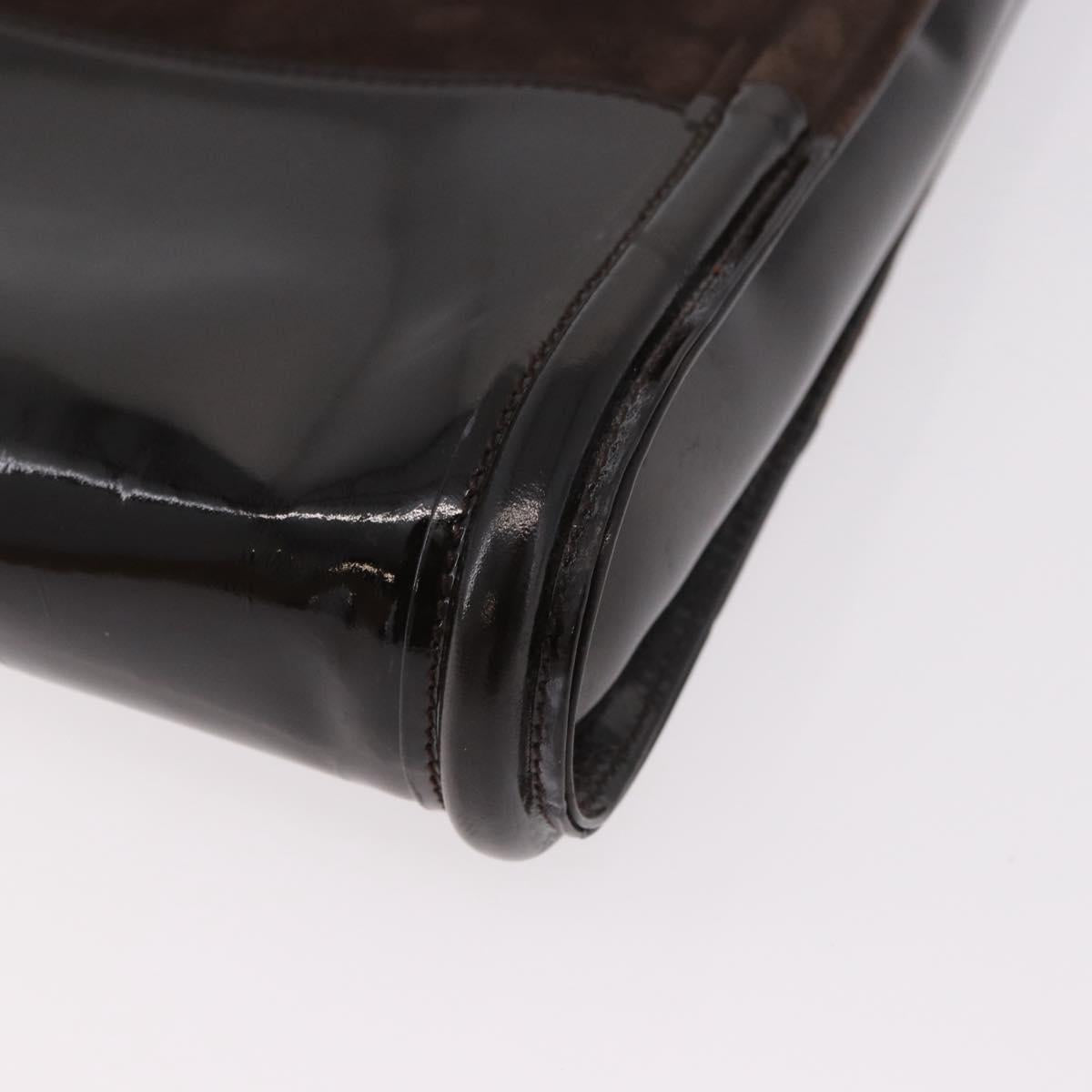 GUCCI Shoulder Bag Patent leather Brown Gold Auth 184498