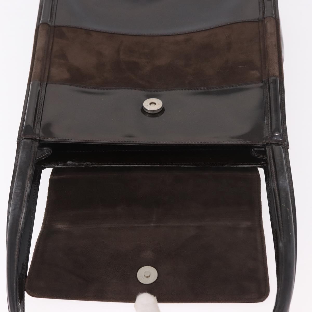 GUCCI Shoulder Bag Patent leather Brown Gold Auth 184498