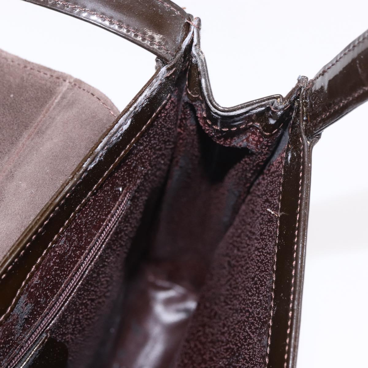 GUCCI Shoulder Bag Patent leather Brown Gold Auth 184498