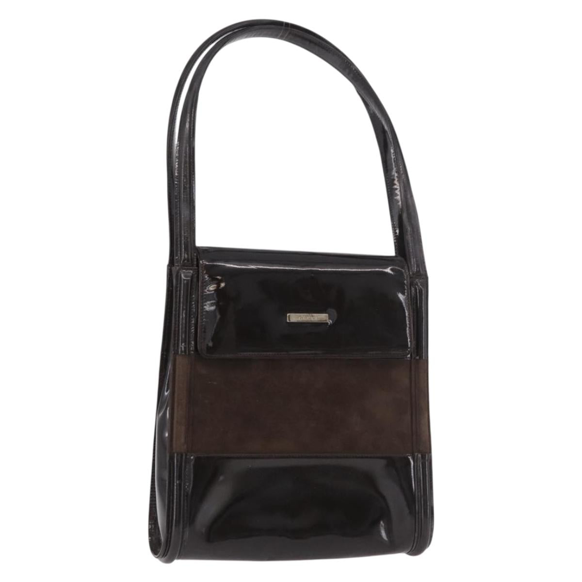 GUCCI Shoulder Bag Patent leather Brown Gold Auth 184498