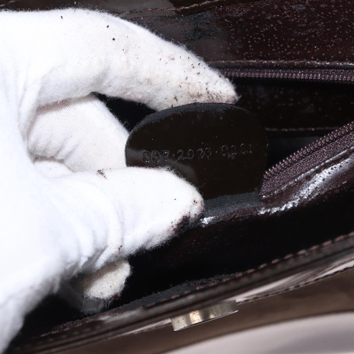 GUCCI Shoulder Bag Patent leather Brown Gold Auth 184498