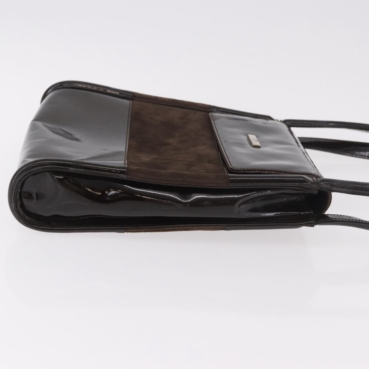 GUCCI Shoulder Bag Patent leather Brown Gold Auth 184498