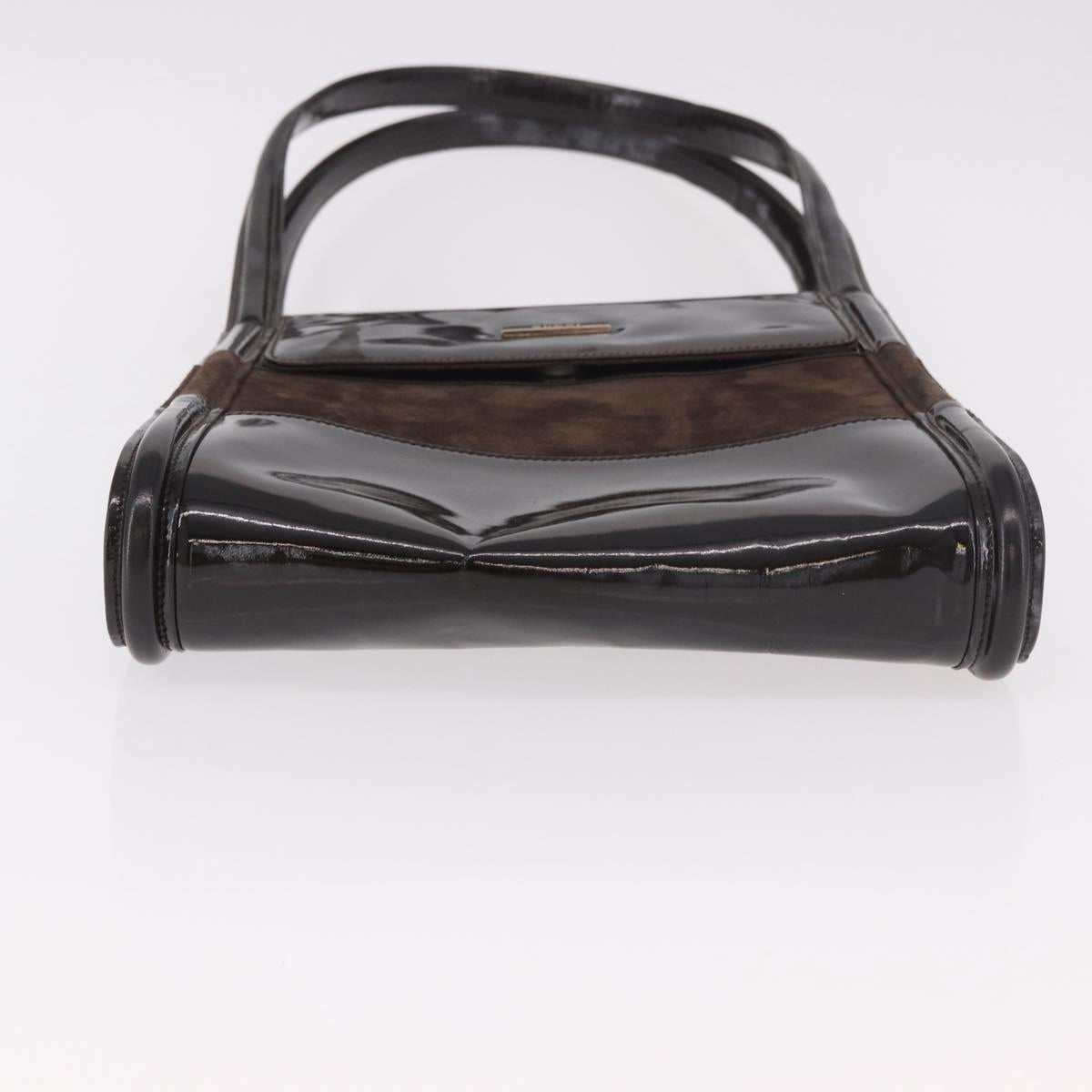 GUCCI Shoulder Bag Patent leather Brown Gold Auth 184498