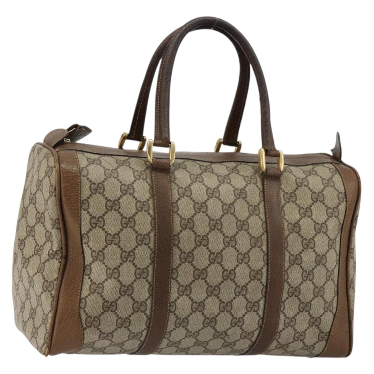 GUCCI GG Supreme Boston Bag PVC Beige Gold Auth 184499
