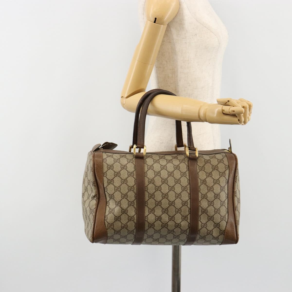 GUCCI GG Supreme Boston Bag PVC Beige Gold Auth 184499