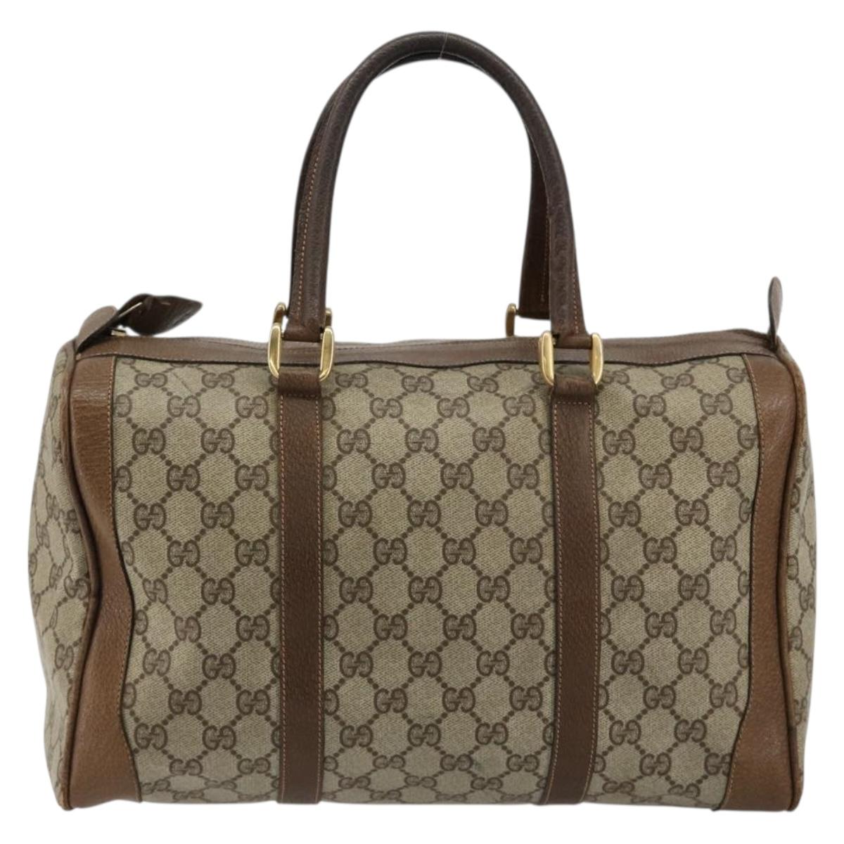 GUCCI GG Supreme Boston Bag PVC Beige Gold Auth 184499