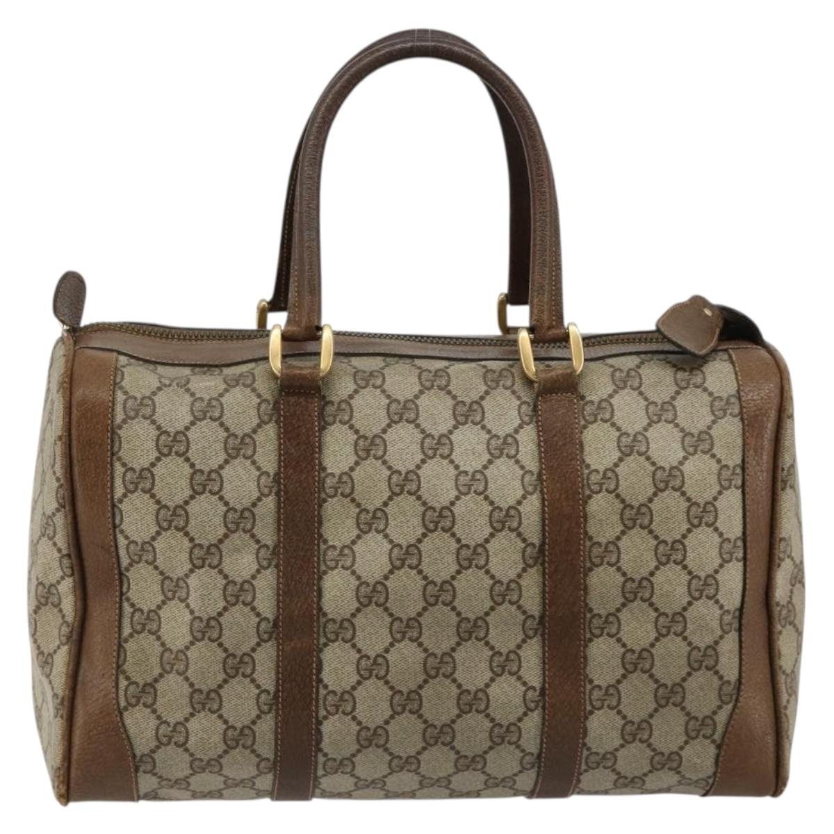 GUCCI GG Supreme Boston Bag PVC Beige Gold Auth 184499