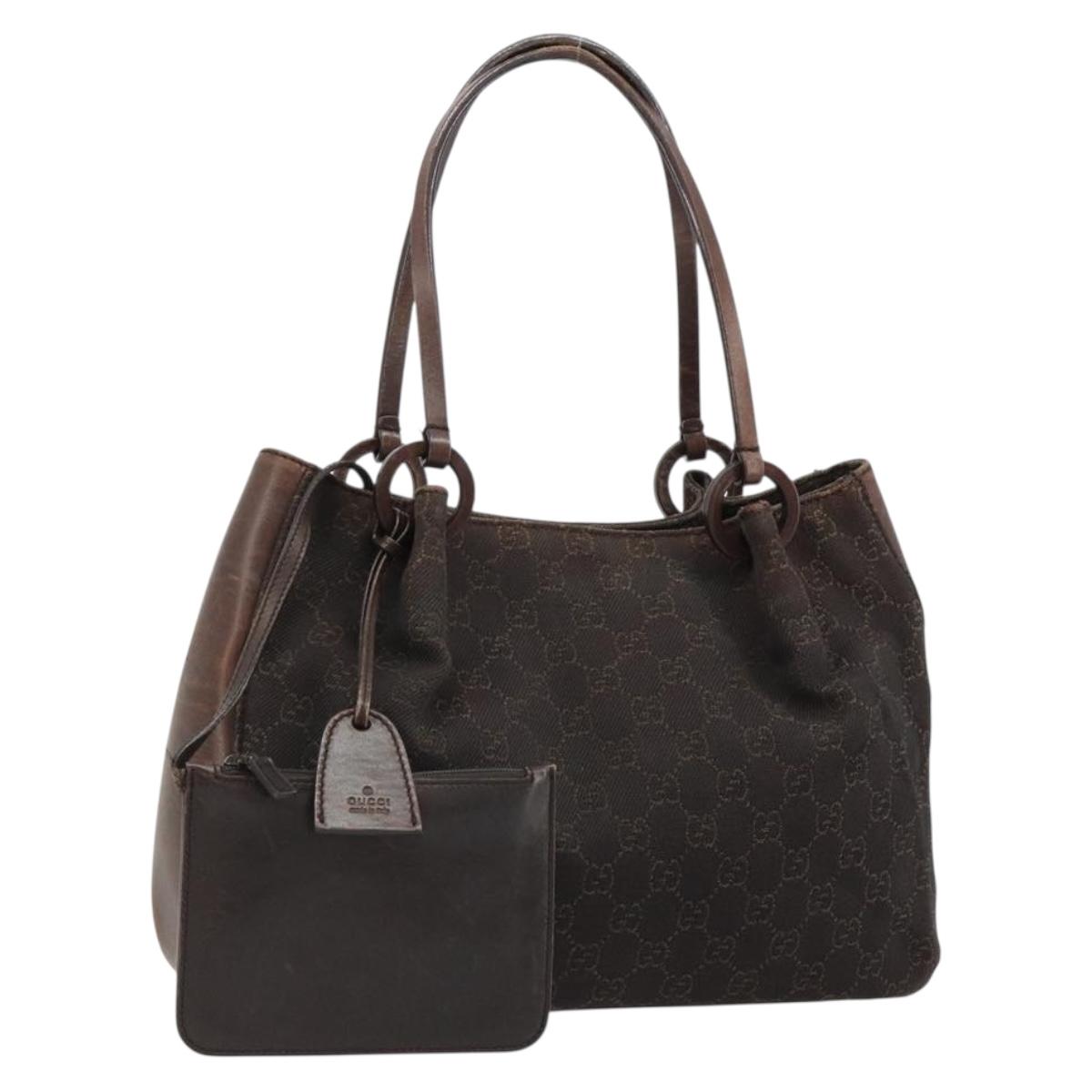 GUCCI GG Canvas Tote Bag Brown Silver 101919 Auth 184501