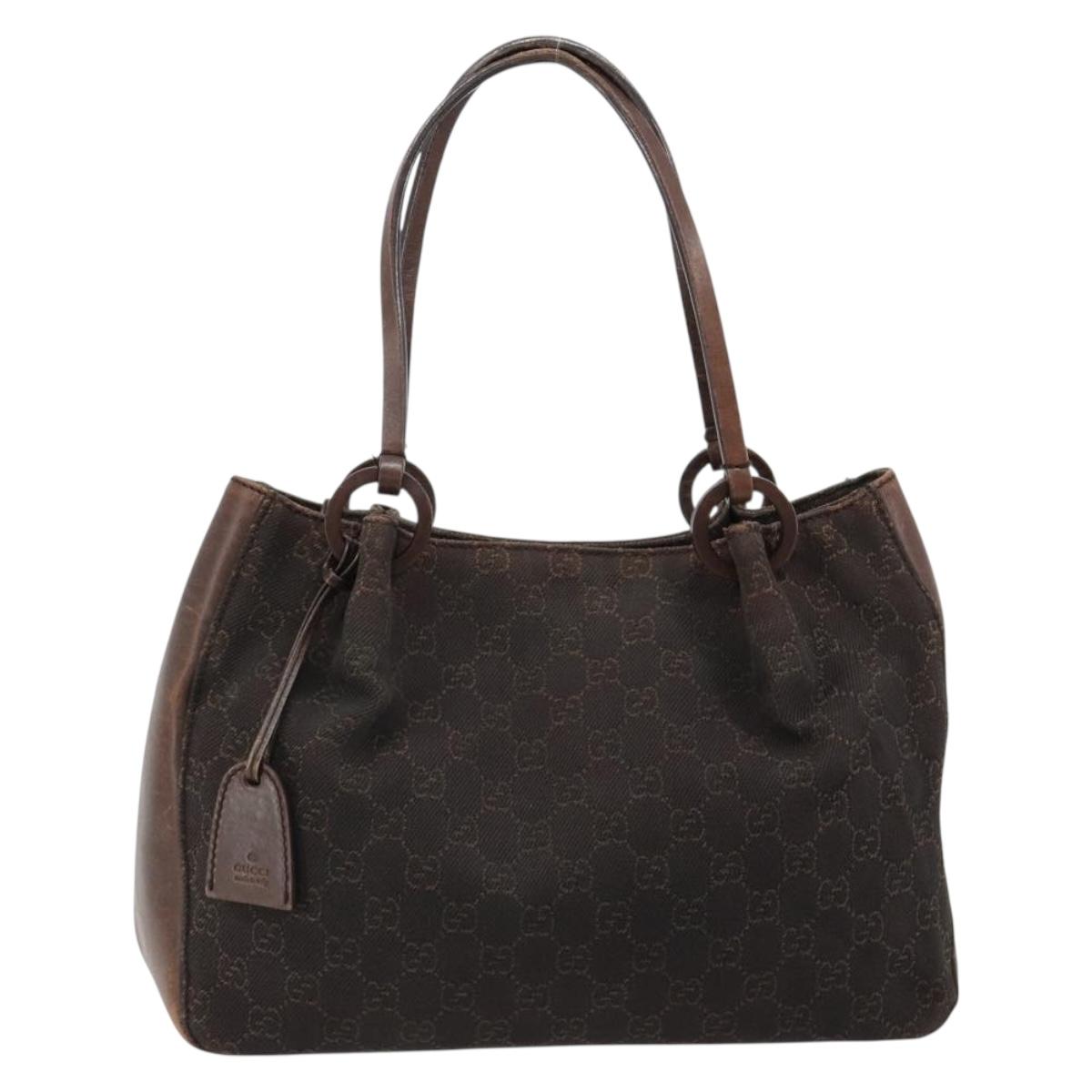 GUCCI GG Canvas Tote Bag Brown Silver 101919 Auth 184501