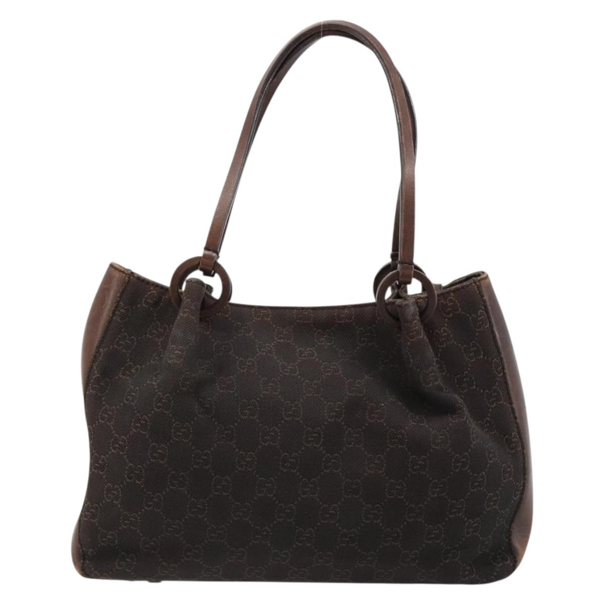 GUCCI GG Canvas Tote Bag Brown Silver 101919 Auth 184501