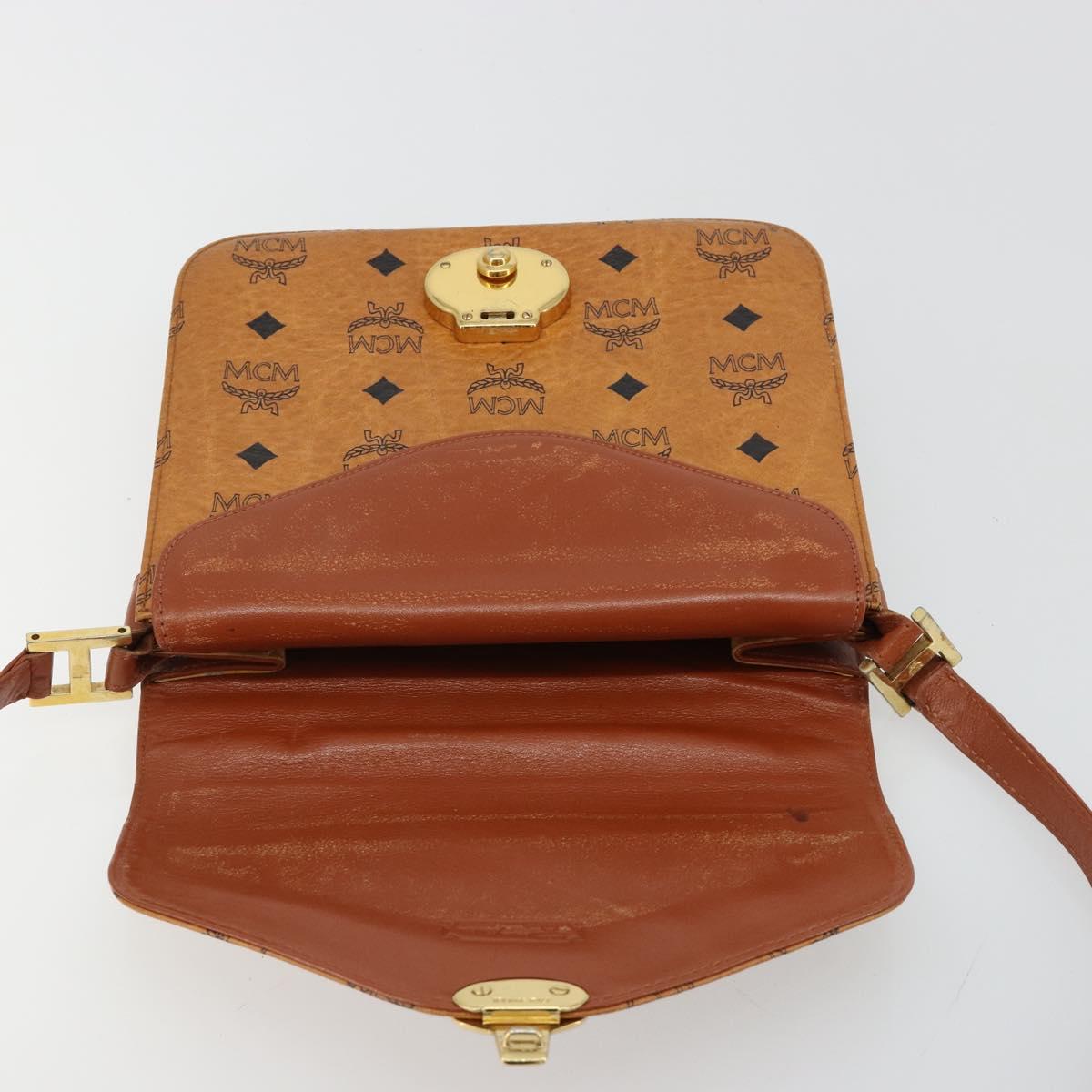 MCM Vicetos Logogram Shoulder Bag PVC Leather Brown Gold Auth 184502