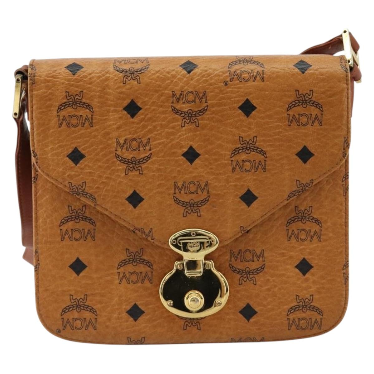MCM Vicetos Logogram Shoulder Bag PVC Leather Brown Gold Auth 184502