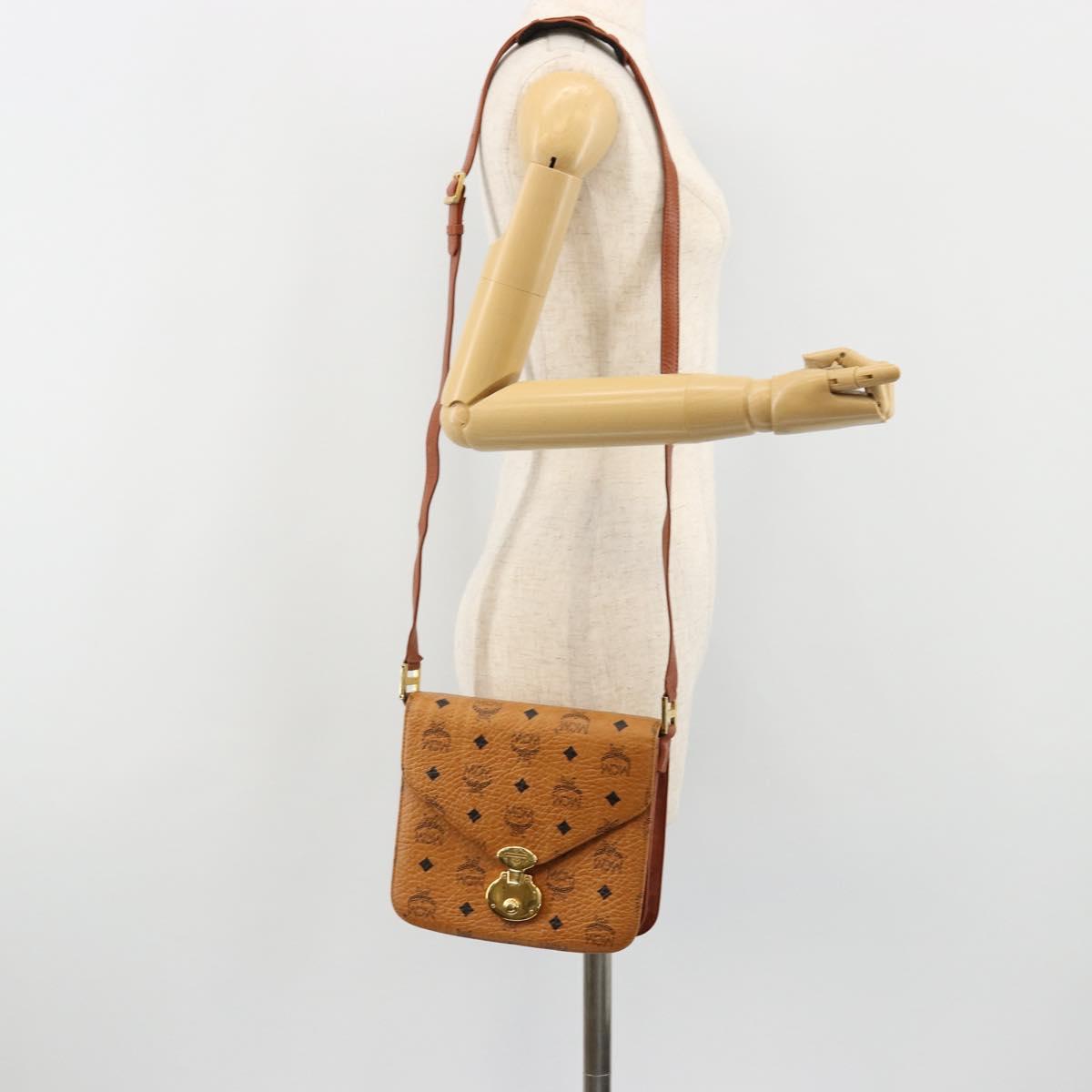 MCM Vicetos Logogram Shoulder Bag PVC Leather Brown Gold Auth 184502