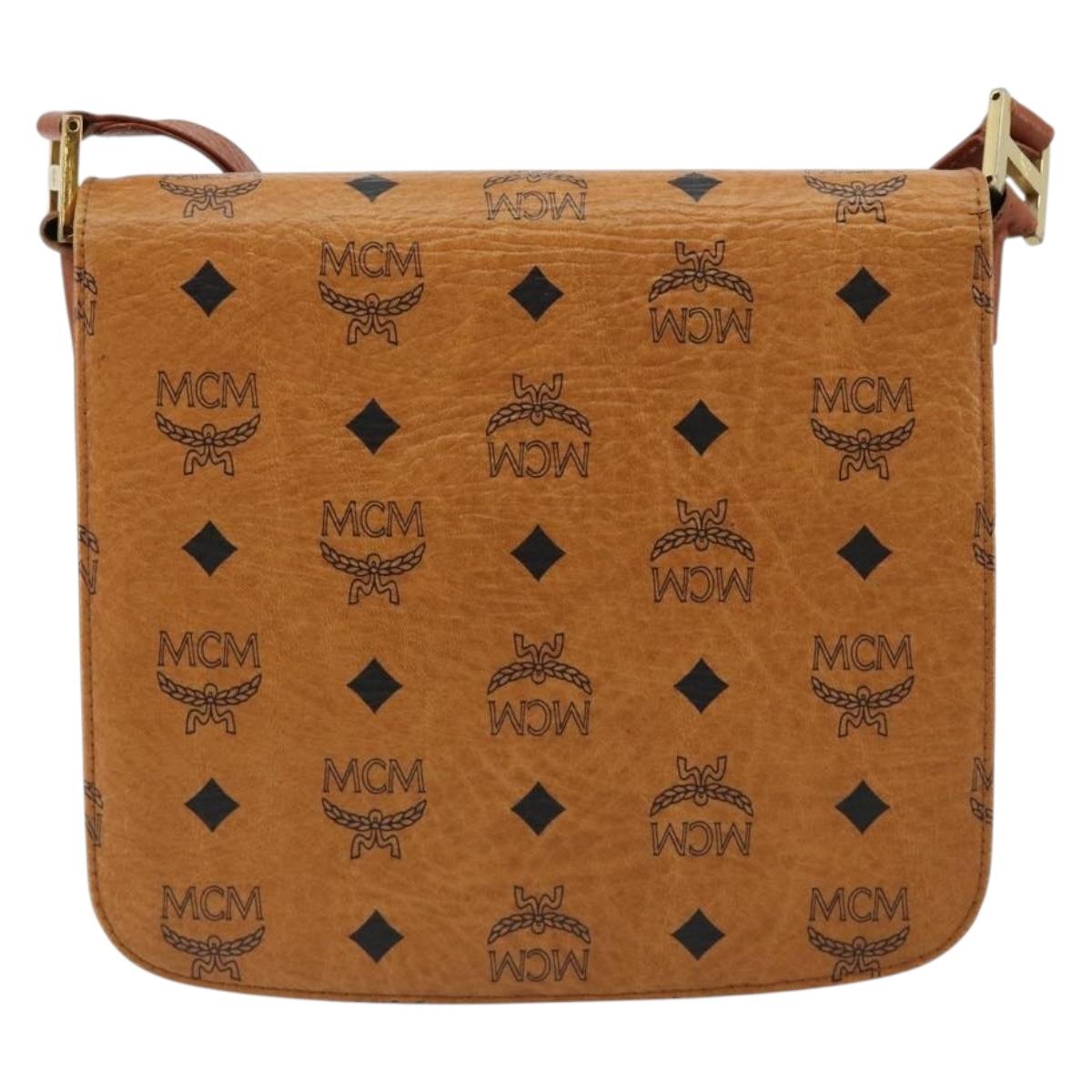 MCM Vicetos Logogram Shoulder Bag PVC Leather Brown Gold Auth 184502