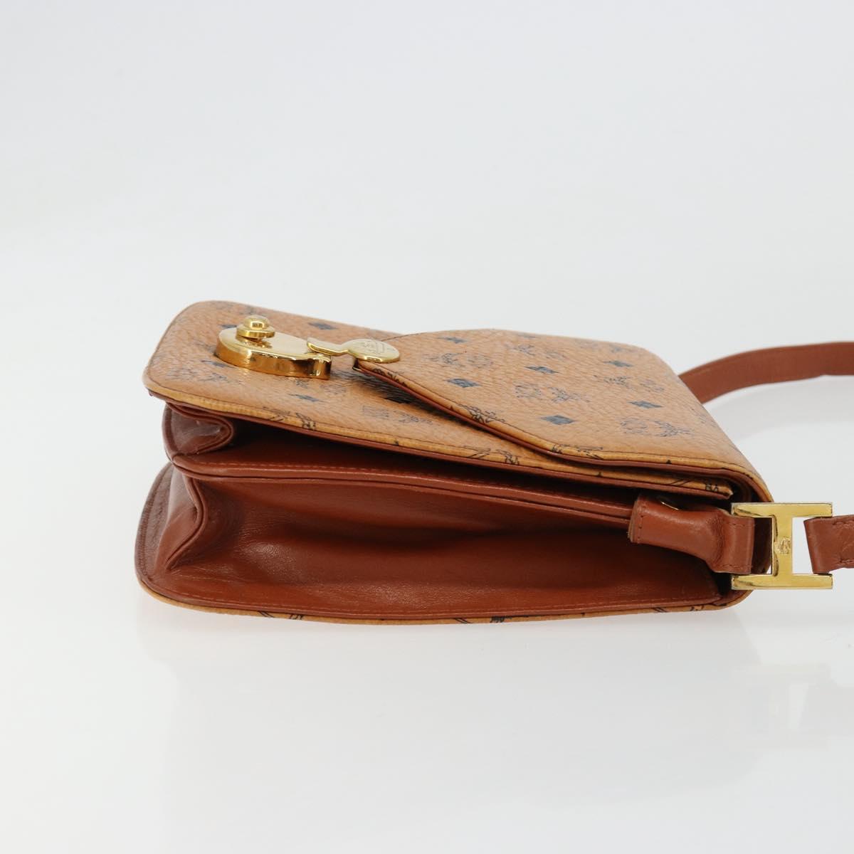 MCM Vicetos Logogram Shoulder Bag PVC Leather Brown Gold Auth 184502