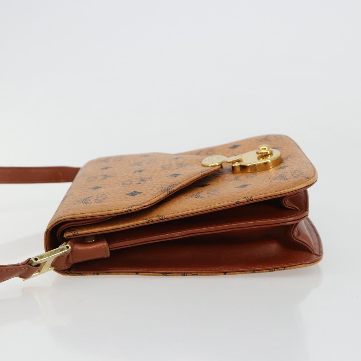 MCM Vicetos Logogram Shoulder Bag PVC Leather Brown Gold Auth 184502
