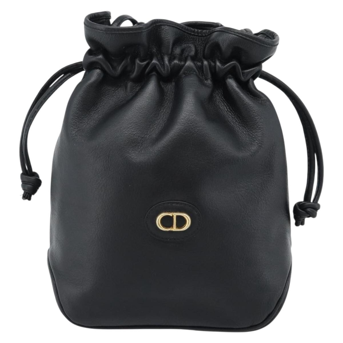 Christian Dior Shoulder Bag Leather Black Gold Auth 184503A