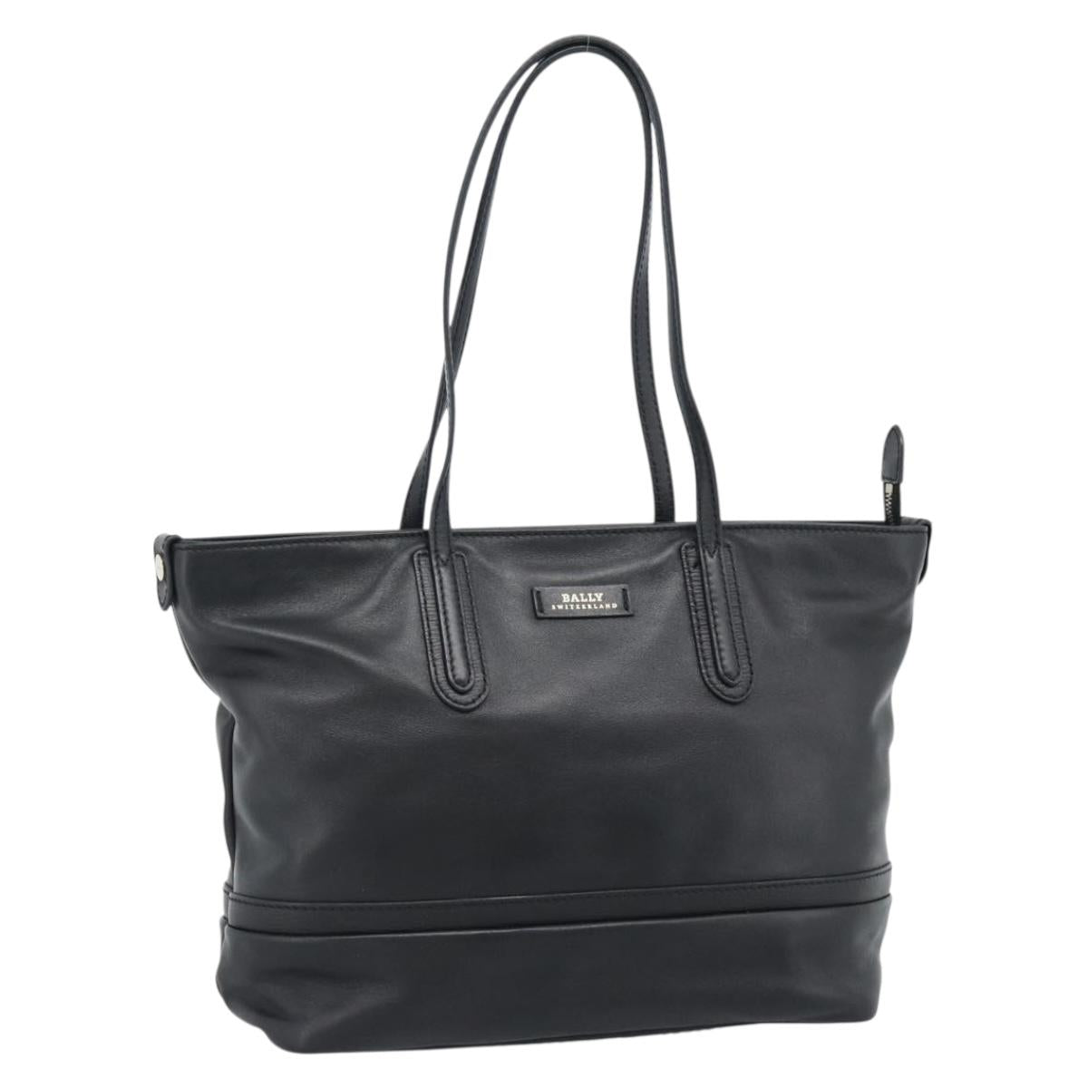 BALLY Hand Bag Leather Black Gold Auth 184506