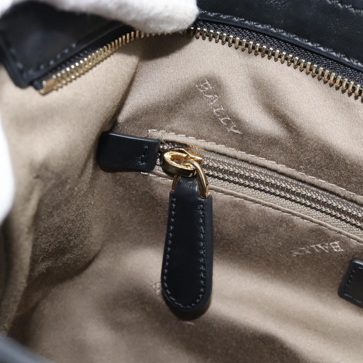 BALLY Hand Bag Leather Black Gold Auth 184506