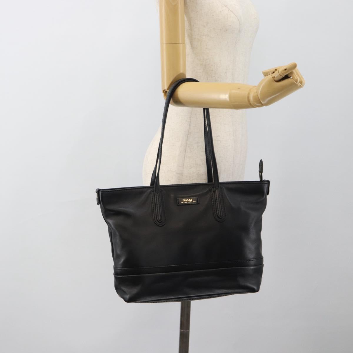 BALLY Hand Bag Leather Black Gold Auth 184506