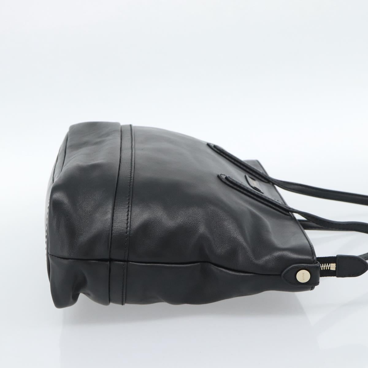 BALLY Hand Bag Leather Black Gold Auth 184506